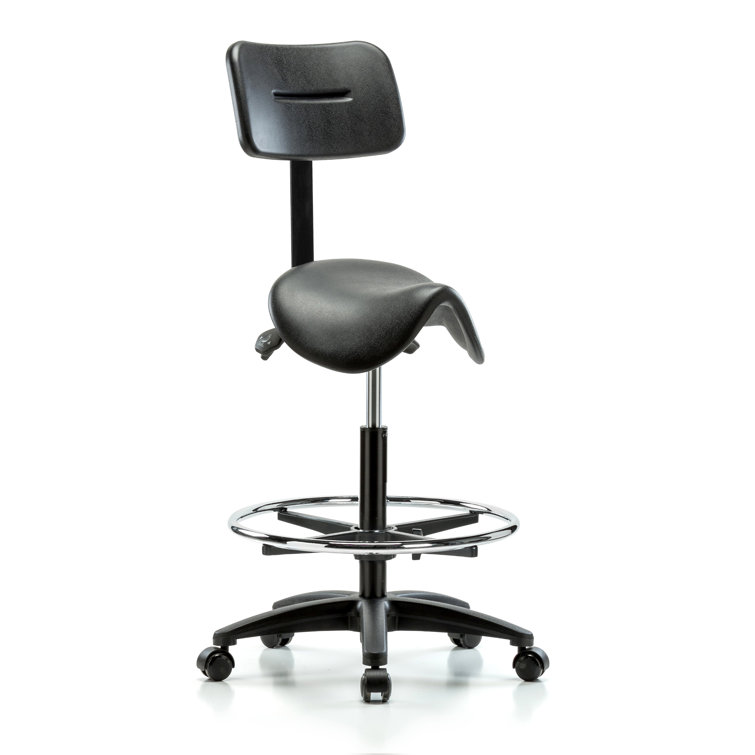 Backed Adjustable Height Ergonomic Saddle Stool with Footring Wheels